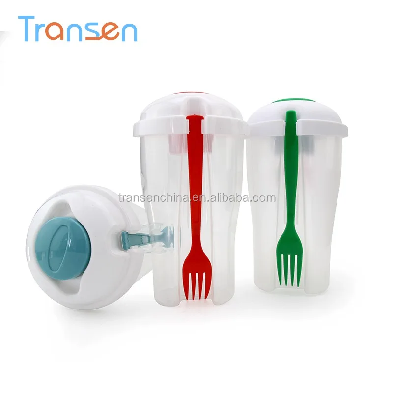 Hot sell wholesale promotional health vegetables mix cup BPA free plastic salad dressing shaker with fork food container