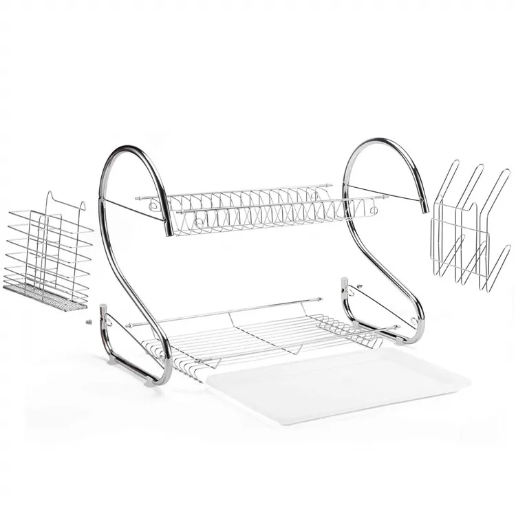 COOKBEST 2 tier kitchen counter chrome plated dish drying rack with dish drainer