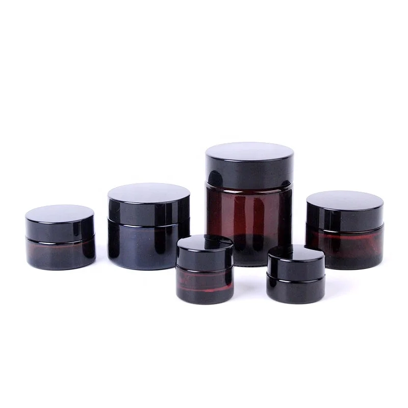 5g 10g mini small amber cosmetic cream jar 20g 30g 50g empty brown glass jars 20ml 30 ml 50ml amber glass jar with black lid