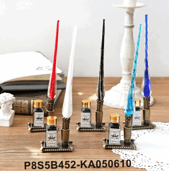 Creative Handmade Glass Pens multi color options Pattern Transparent Pen Gift Set sign pen wholesale