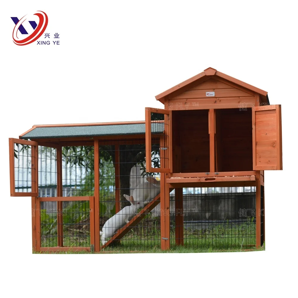 2 Tier classical  wooden rabbit hutch with asphalt felt roof
