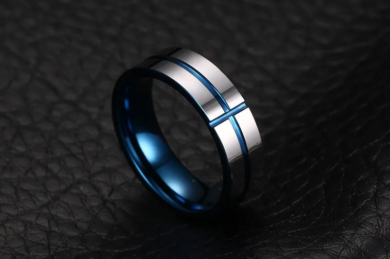 
latest design mens rings 6mm tungsten steel blue groove cross ring fashion jewelry best gift for man father boyfriend 