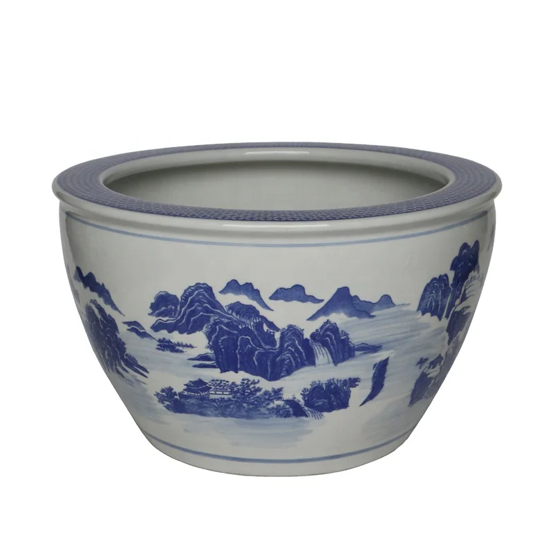 ceramic bonsai pot  birds and flowers painting blue and white porcelain indoor outdoor decorative  for good sale