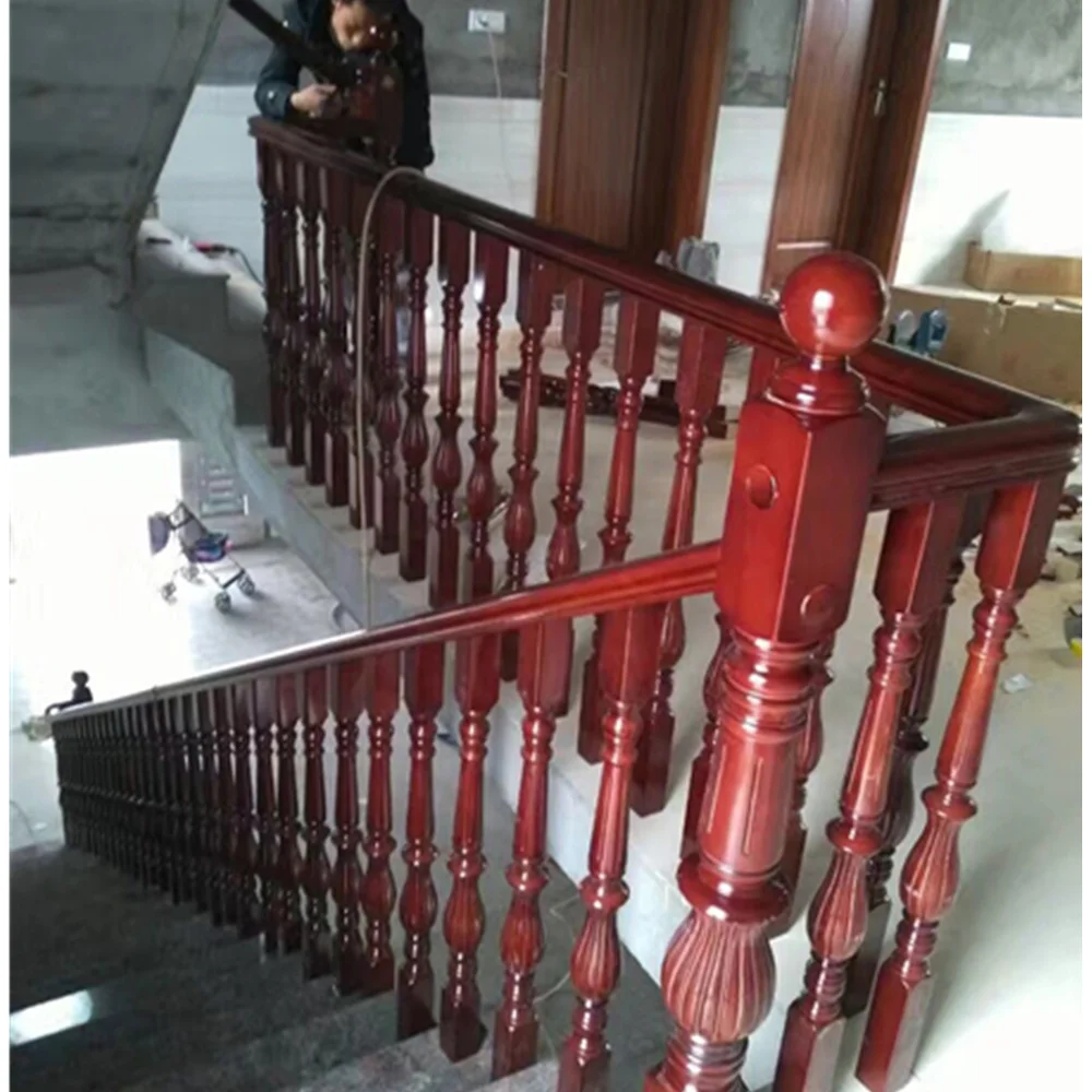 Modern indoor prefab wood balcony stair railing