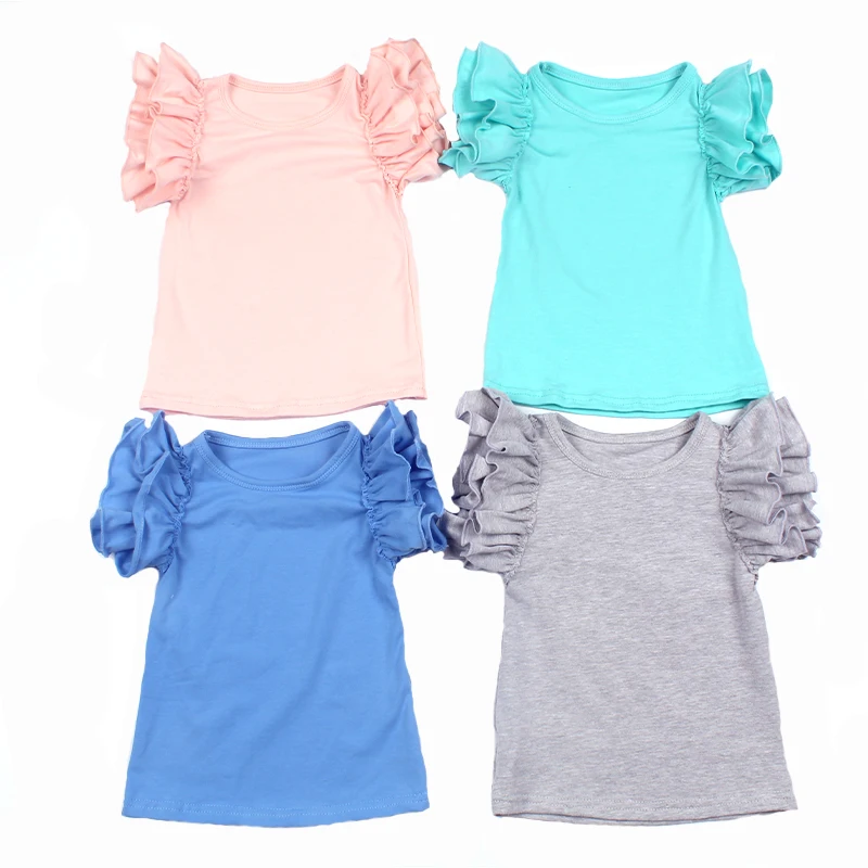 
Latest baby ruffle shirts plain design girls clothes sleeveless shirt 