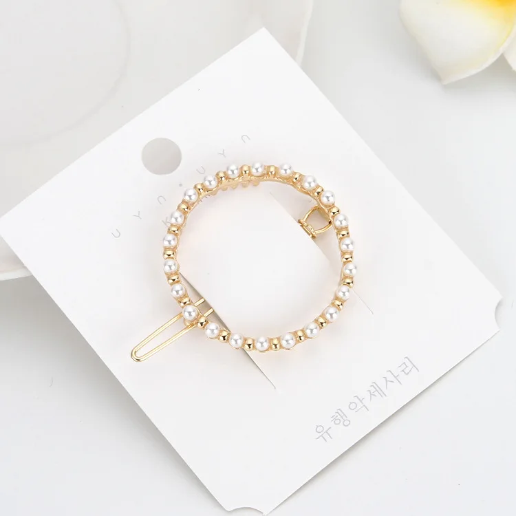 Wholesale Korean Heart Round Tie Geometric Mixed Designs Gold Plating Pearl Hair Clips For Women Baby Girls