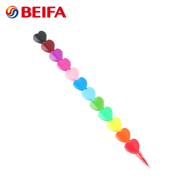 Beifa Brand CY0006 Funny Heart Shaped Tube Stackable Color Wax Crayon Pen