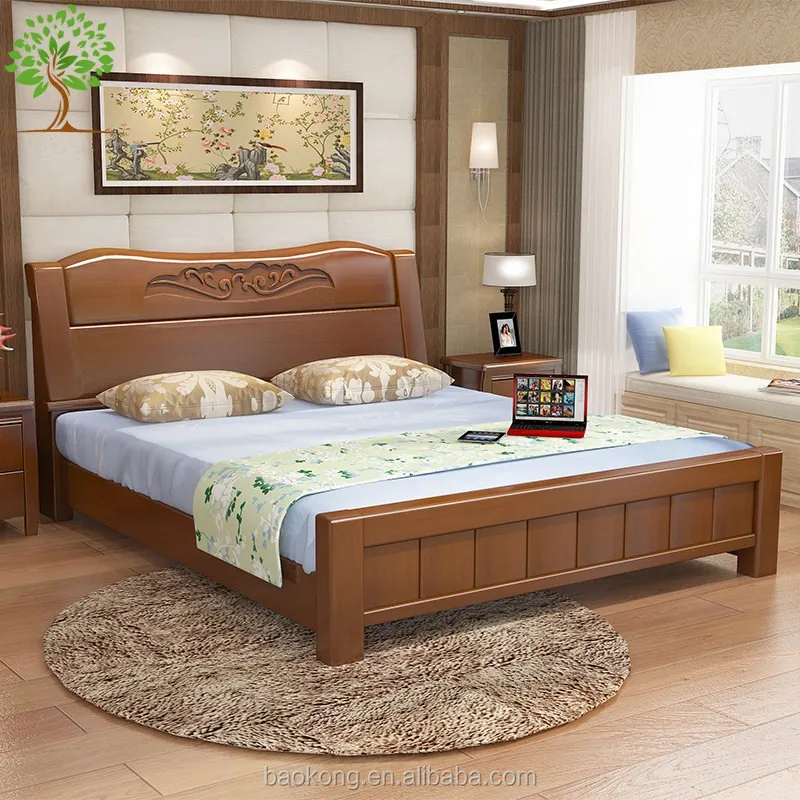 Luxury Solid Wood High Back Carved Headboard  Bed With Storage
