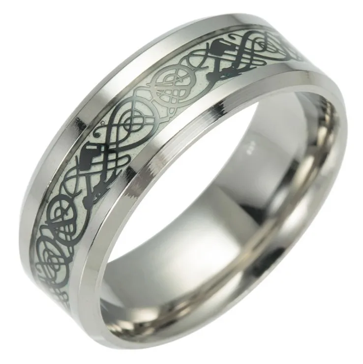 Unisex Finger Ring Dragon Design Luminous Stainless Steel Rings for Party