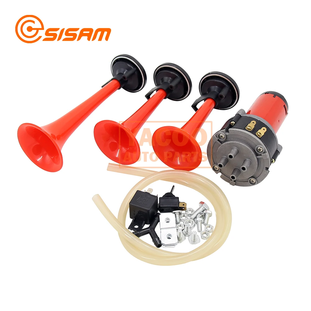 Truck Car 12v Air Horn Compressor Loudest 3 Pipe Iron Horn Electric Air Horn for Sale