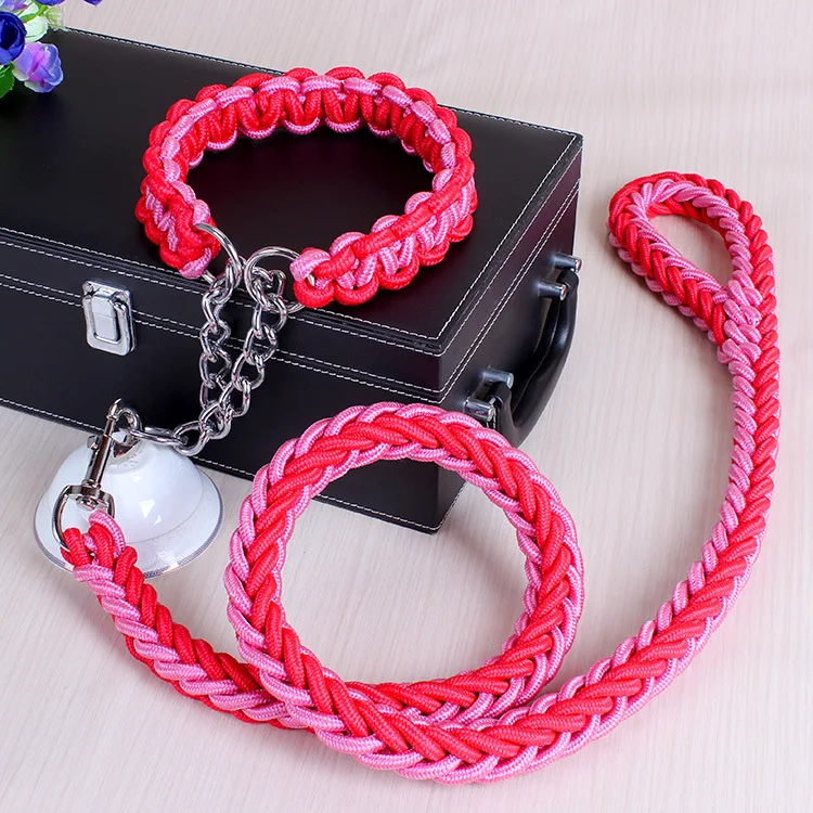 2021 Upgraded two-color collar hachiko braided  dog leash