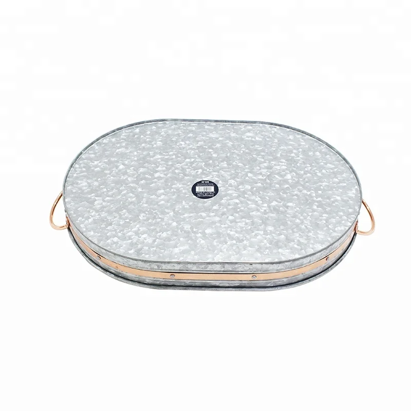 Factory wholesale oval galvanized tray with copper decor