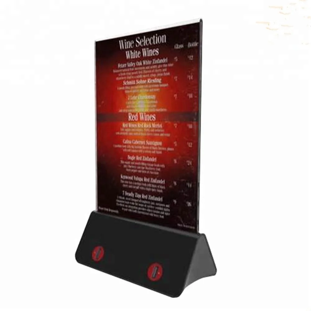 HKT 2021 new product 10000mAh Wireless Charging menu restaurant power bank Table led menu holder power for bar cafe shop