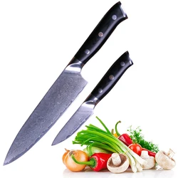 Japanese AUS10 Damascus Kitchen Chef Knife Herringbone Damascus Steel Blade Blanks Knives Set