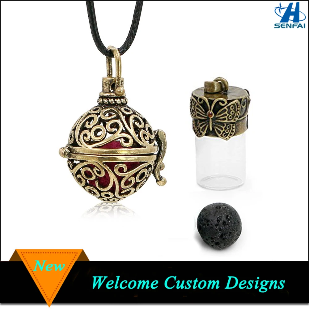 Essential Oil Aromatherapy Necklace Antique Bronze Diffuser Pendant Locket with Bottle Vial Essential Oil Bottle Necklace