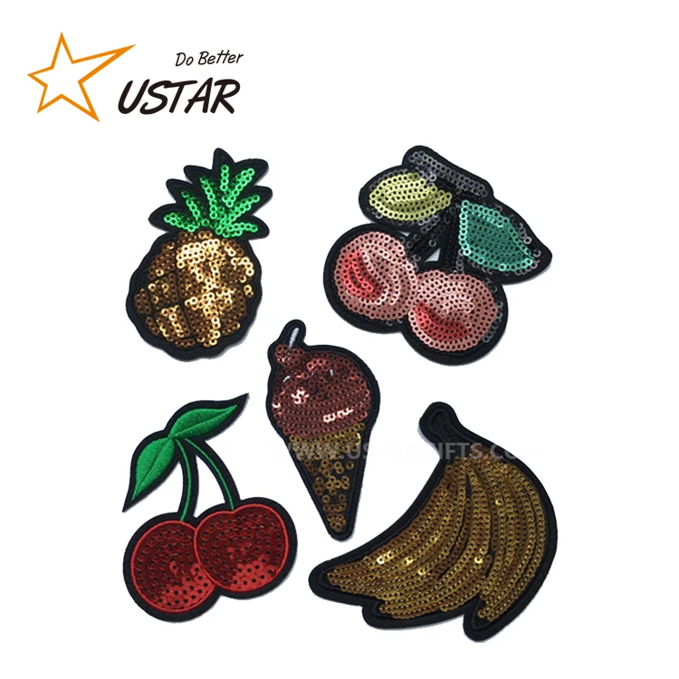 Wholesales Custom Fruit Strawberry and Cherry Sequins Patch/Clothing Applique For Children Clothing