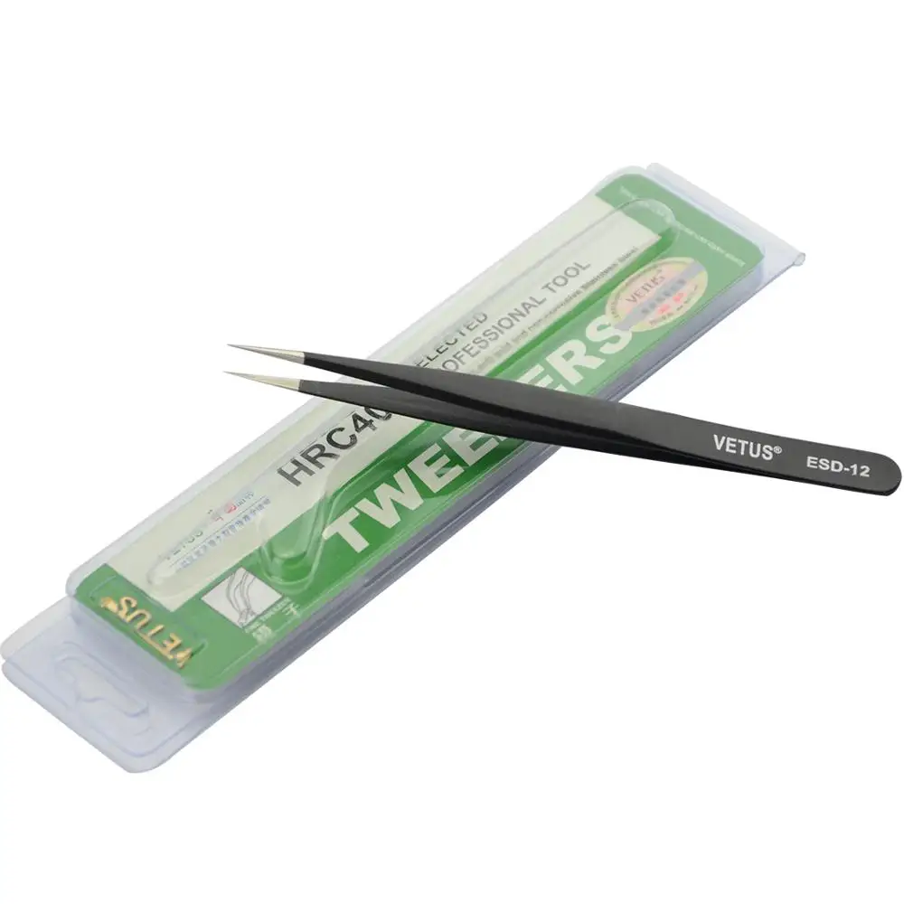 Eyelash Tweezers for Eyelash Extension Tools Genuine VETUS Tweezers Black Anti-Static Coating Tweezers