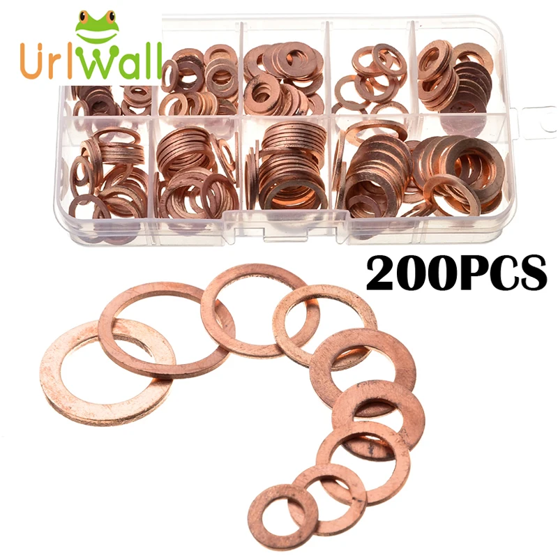 Factory Gasket outlet 200pcs metal fasteners box fireproof sealing round flat copper gasket