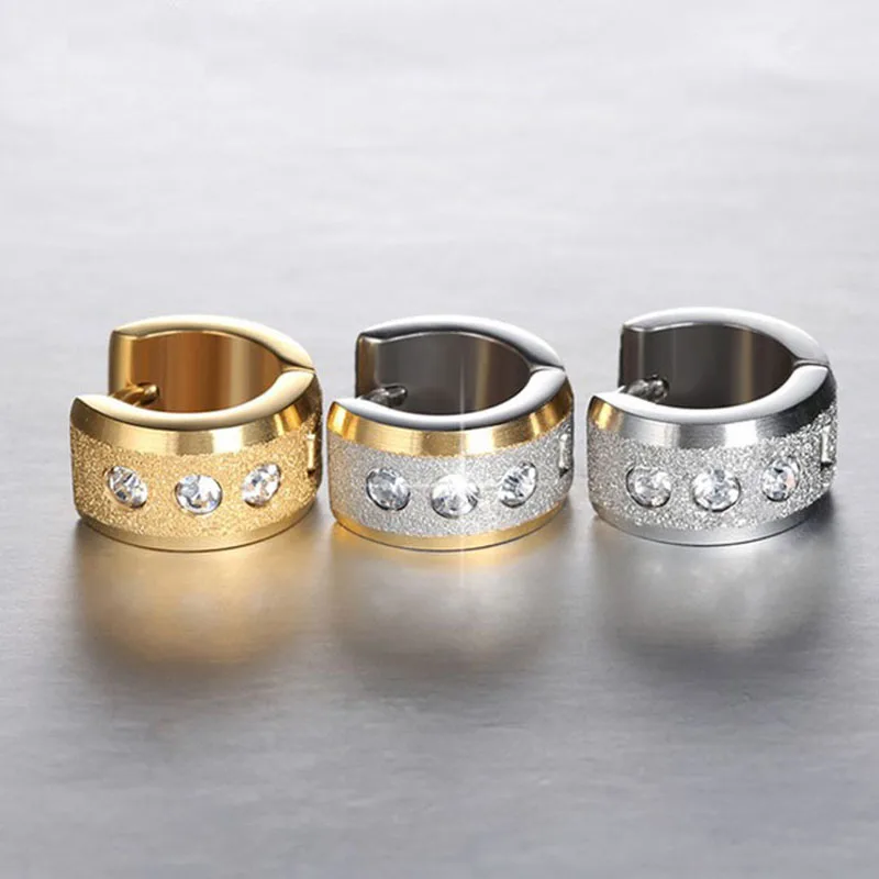 Европейские и американские стильные модные позолоченные серьги-гвоздики из нержавеющей стали с кристаллами для мужчин