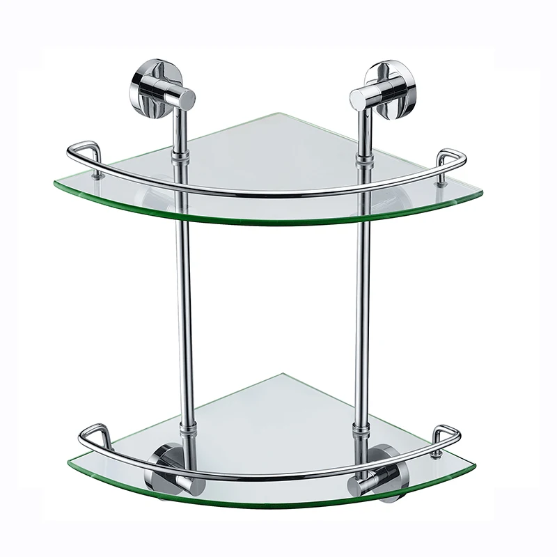 China manufacturer modern design 2-Tier Bathroom Glass Corner Shelf  Wall Mounted