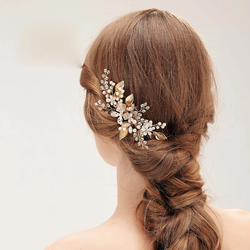 Fashion Flower Shape Crystal Rhinestone Handmade  Hair Comb For Women