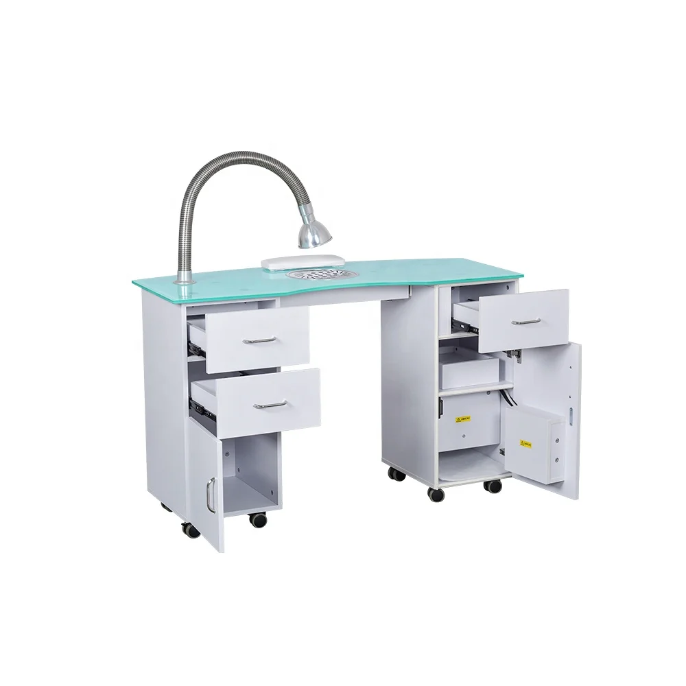
Modern White Manicure Bar Vented Salon Nail Table With Vacuum 
