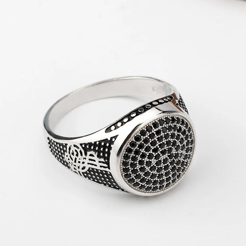 Real 925 Sterling Silver Setting Small Black Zircon Rings Color Music Pattern Finger Ring for Men