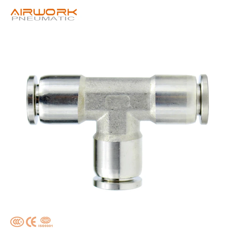 PE standard reducing tee 3 way t tube connection stainless steel pipe air fitting t connector 4 mm 6 mm