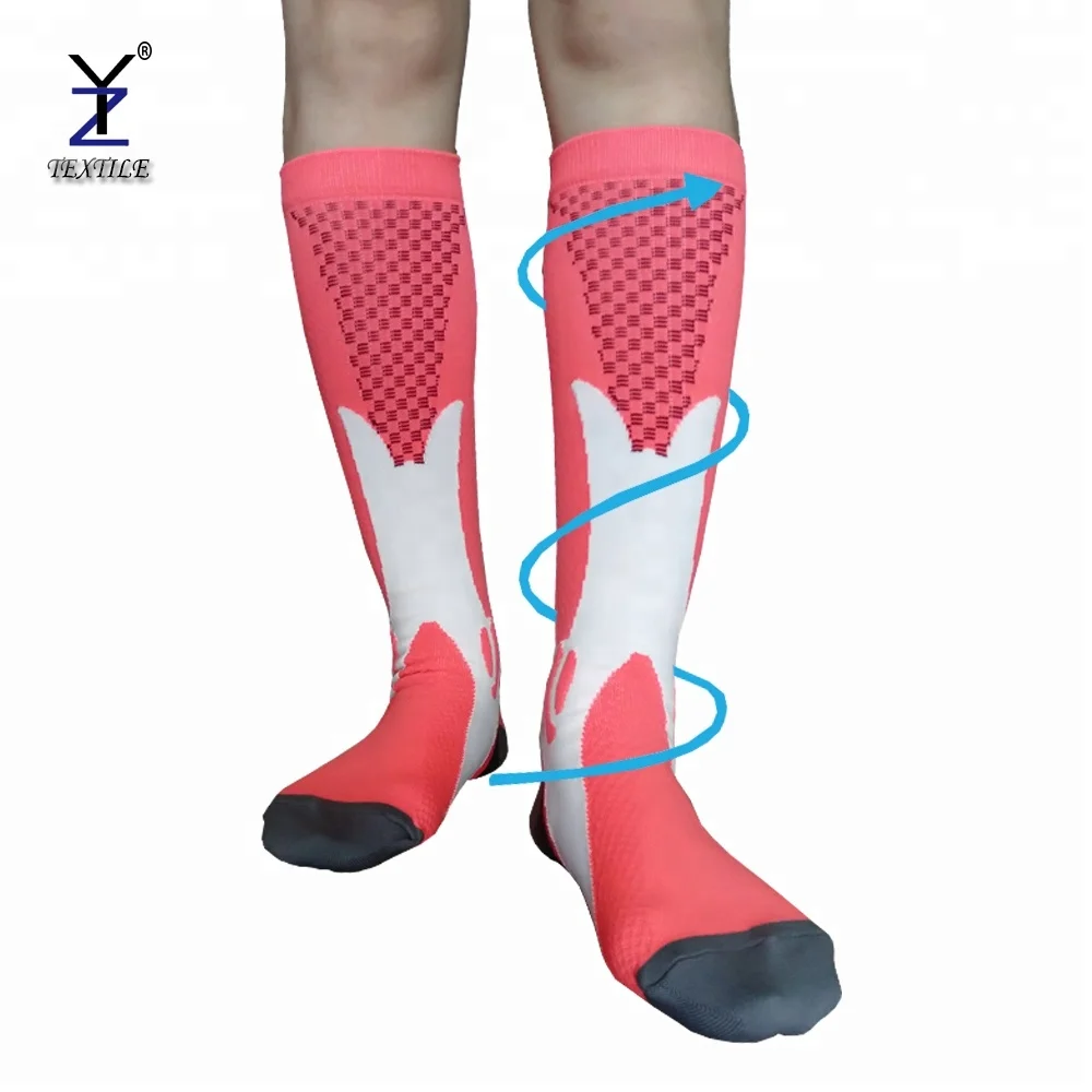 Пользовательские женские розовые Coolmax Спандекс Велоспорт Гольфы Компрессионные носки DOWNHILL