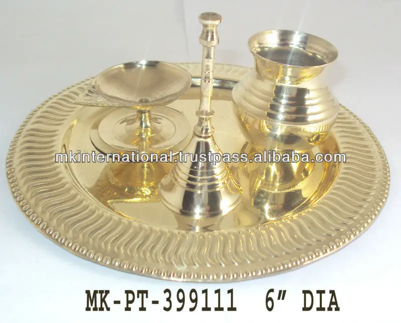 Латунный набор Puja Thali лучший металлический дизайн домашние декоративные товары блестящая полированная отделка тарелка для подачи