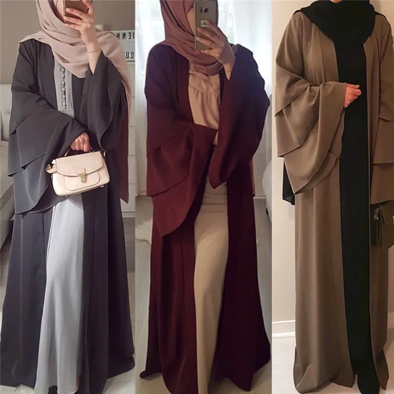 Women New Stylish Dubai Designs Abaya ,Fashion Big Sleeves Front Open Abaya With Belt