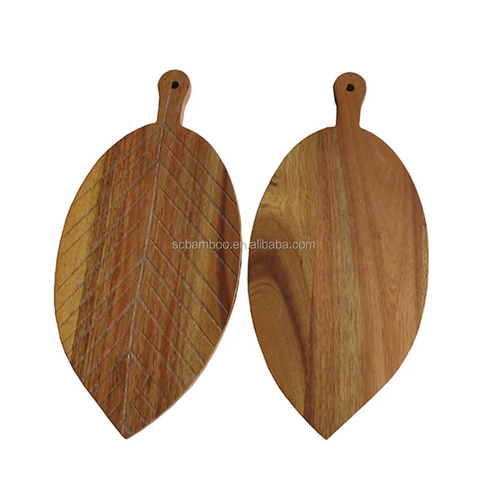 leaf shape acacia wood breakfast serving board wholesale