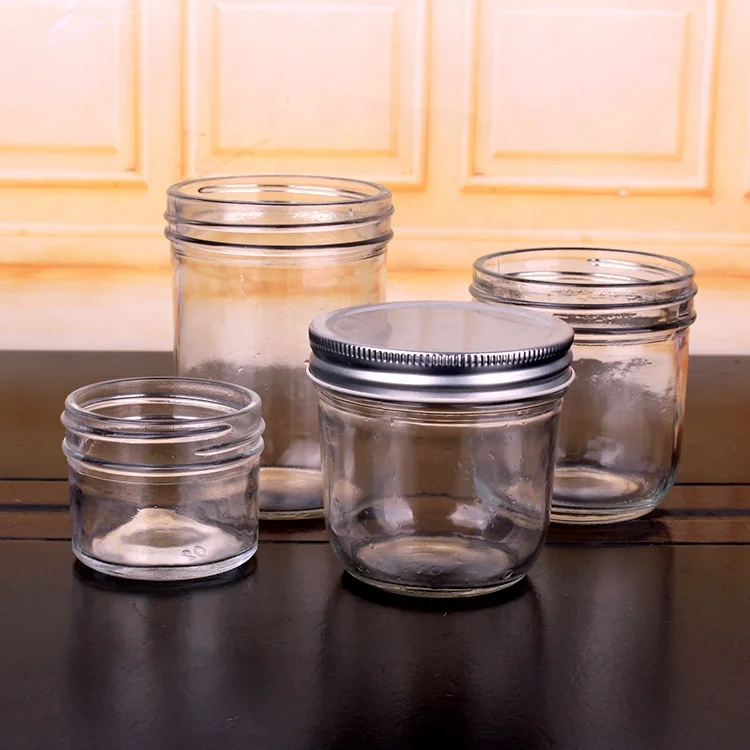
Round 4oz 8oz 12oz 18oz wide mouth glass mason jar with metal lid for jam food storage 