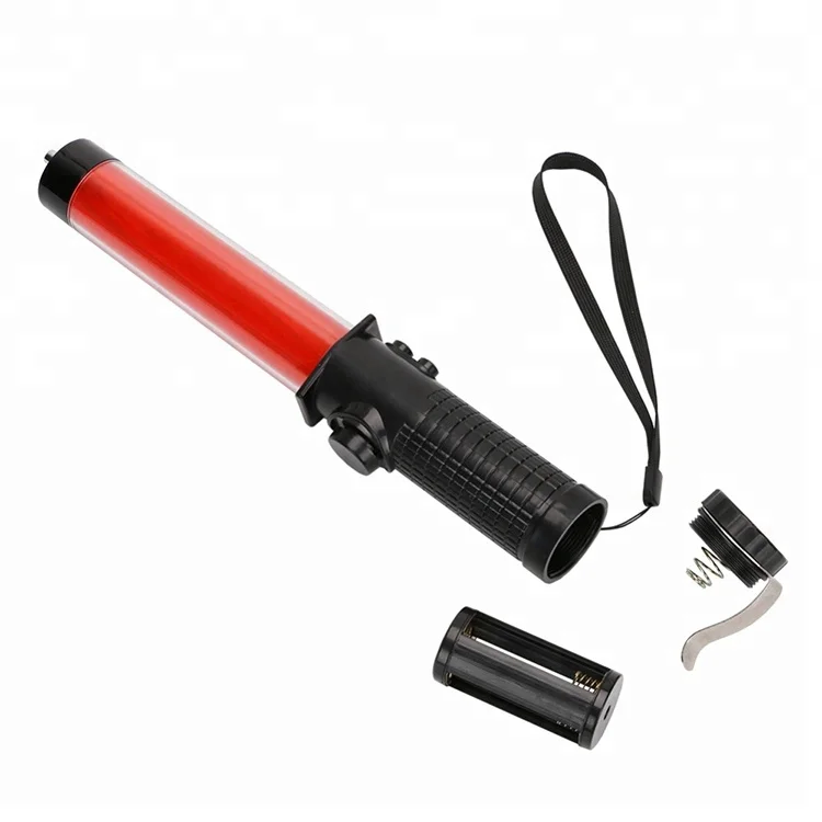 
Plastic rubber safety security red led wand police warning baton torch light led traffic baton with 3AA battery 
