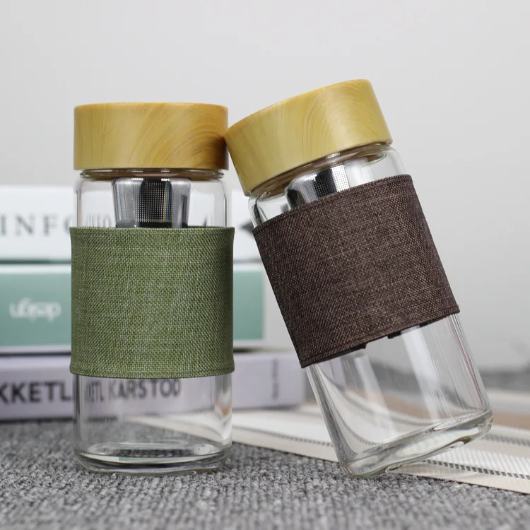 
wholesale high quality custom logo glass water bottle with cover 