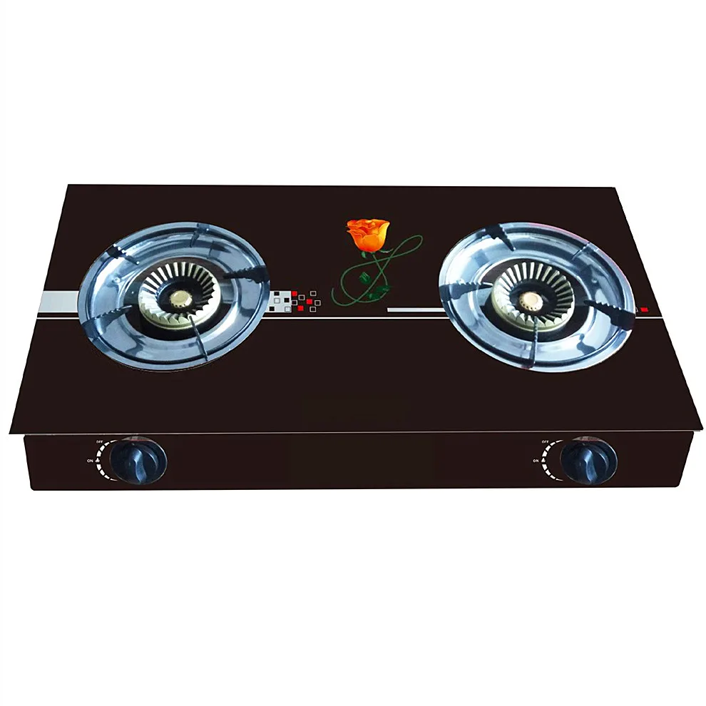 Tempered glass panel gas stove with cast iron burner