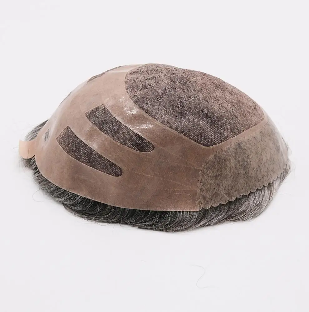 Eversilky New Arrival 100% Real Hair Replacement Short Slight Wave Gray Brown Handsome Human Hair Toupee Wigs