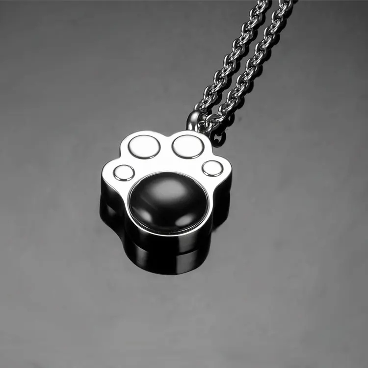Wholesale Waterproof Stainless Steel Pet Ash Pendant Keepsake Urn Paw Pet Memorial Urn Necklace