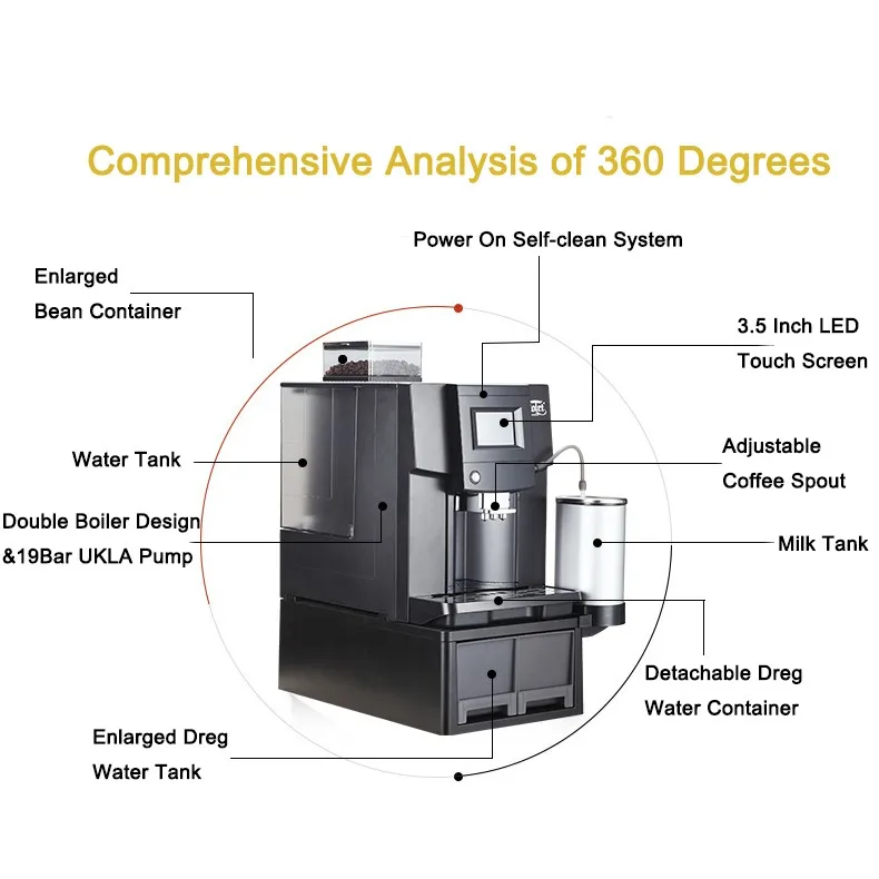 Cheapest popular 3.5 inches  Electronic Screen 19 bar ULKA Pump espresso coffee machine fully automatic