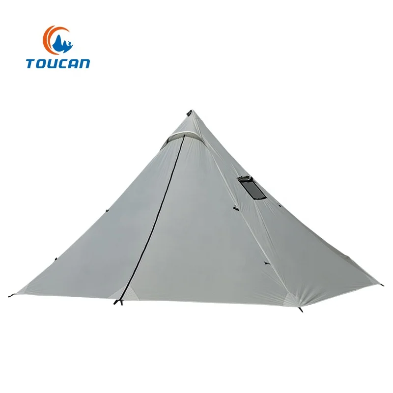 Outdoor 20D Ripstop Nylon Single Layer 4 Persons Stove Chimney Pyramid Ultralight Camping Tent