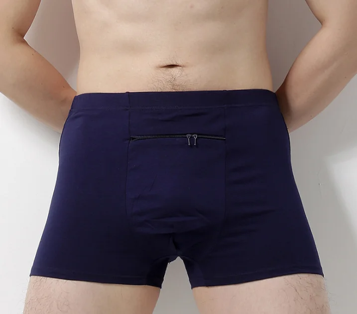 China men underwear with pocket manufacture 100% bamboo pure soft secret pocket underwear mens zipped pocket boxer plus size