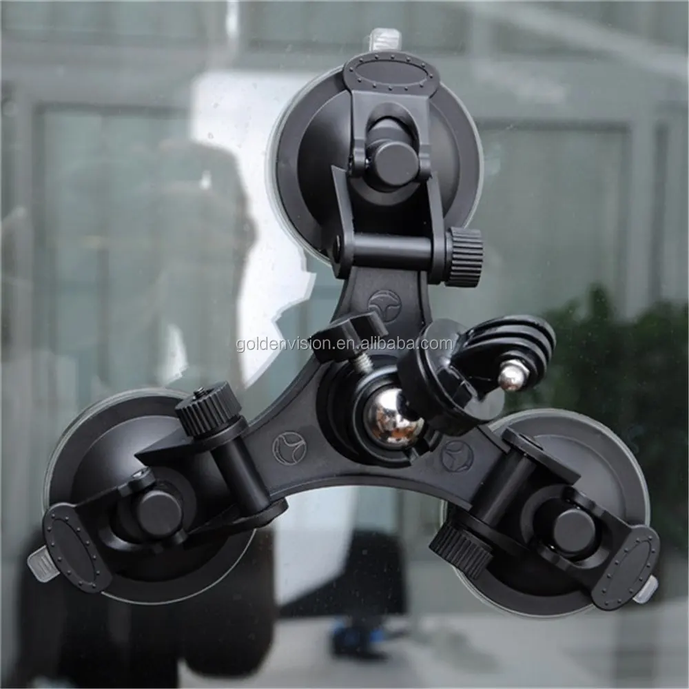 Strong Triple Suction Cup Mount + Tripod Adapter + Ball Head for Gopro Hero