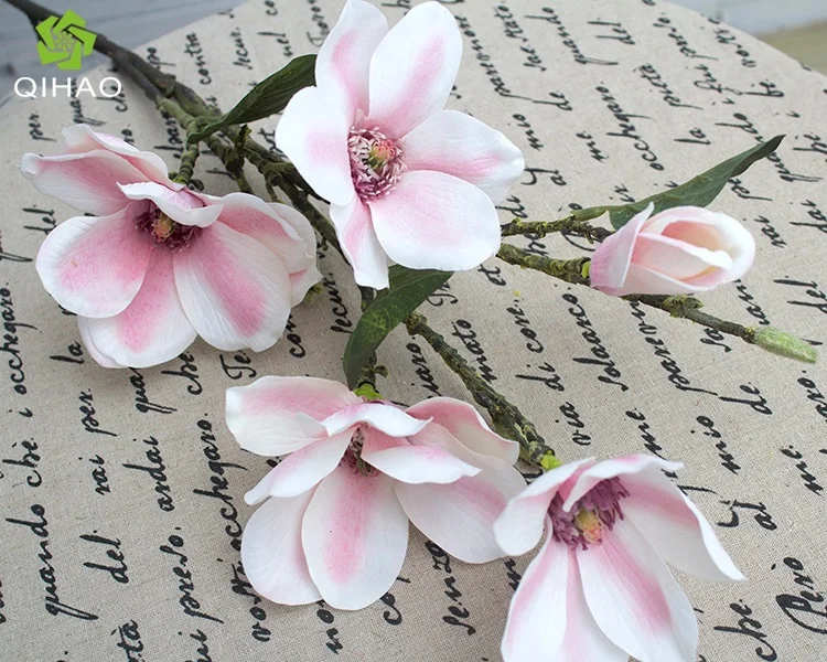 Top sale price  silk  5 heads single stem artificial magnolia flower for decoration
