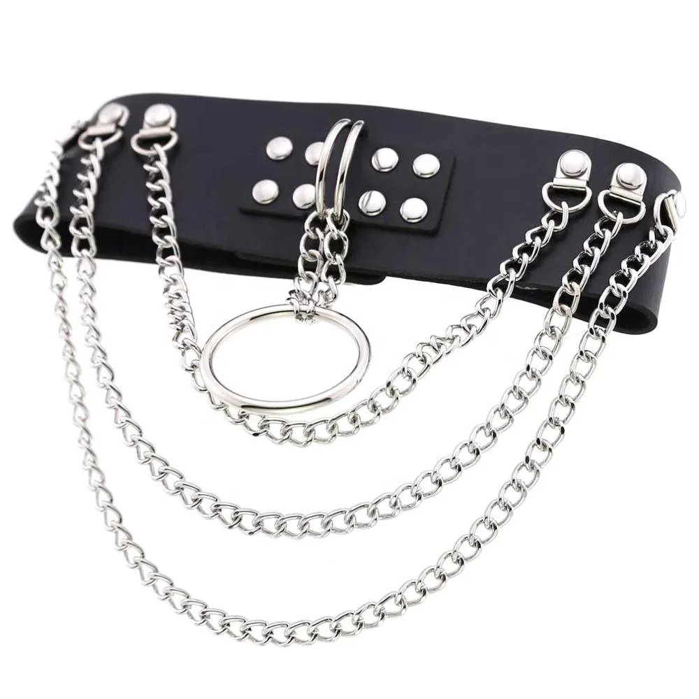 Sexy Vegan Choker Punk Harajuku Goth Chain Belt Necklace Pu Leather Bondage Cosplay Club Chained And Spiked Leather Collar