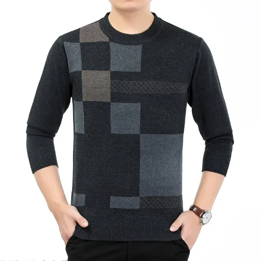 New style middle aged fashion Square good quality classic Dad clothes business O-neck knitwear Exquisite cashmere Men sweater