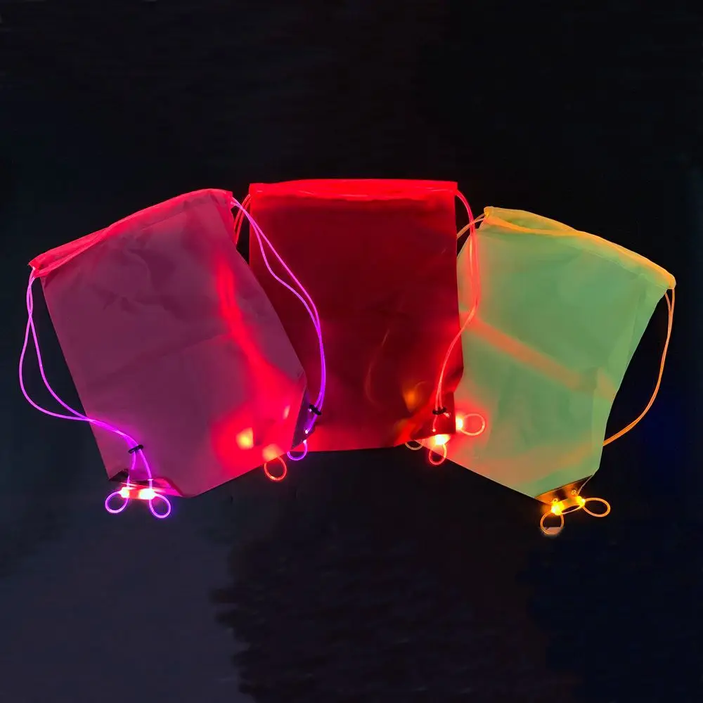 Popular OEM supplier outdoor glowing nylon drawstring bag night cycling LED backpack