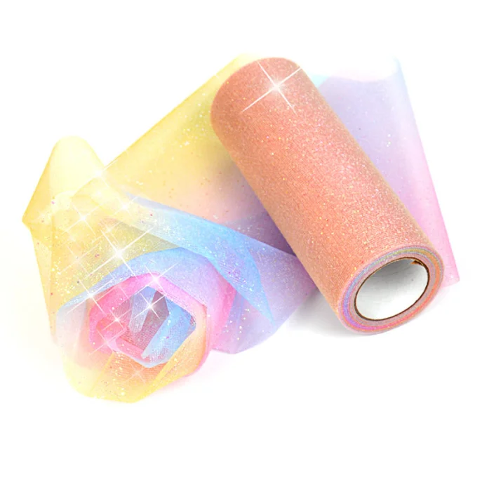 Rainbow Glitter Tulle Rolls for Table Runner Chair Sash Bow Tutu Skirt Wedding Party Gift Ribbon unicorn birthday decoration