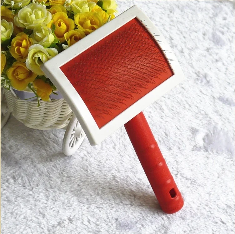 Large Size Solid Plastic Handle Long Hair Fur Dog Pet Cat Animal Poodle Puppy Cleaning Soft Stainless Steel Pins Slicker Brush