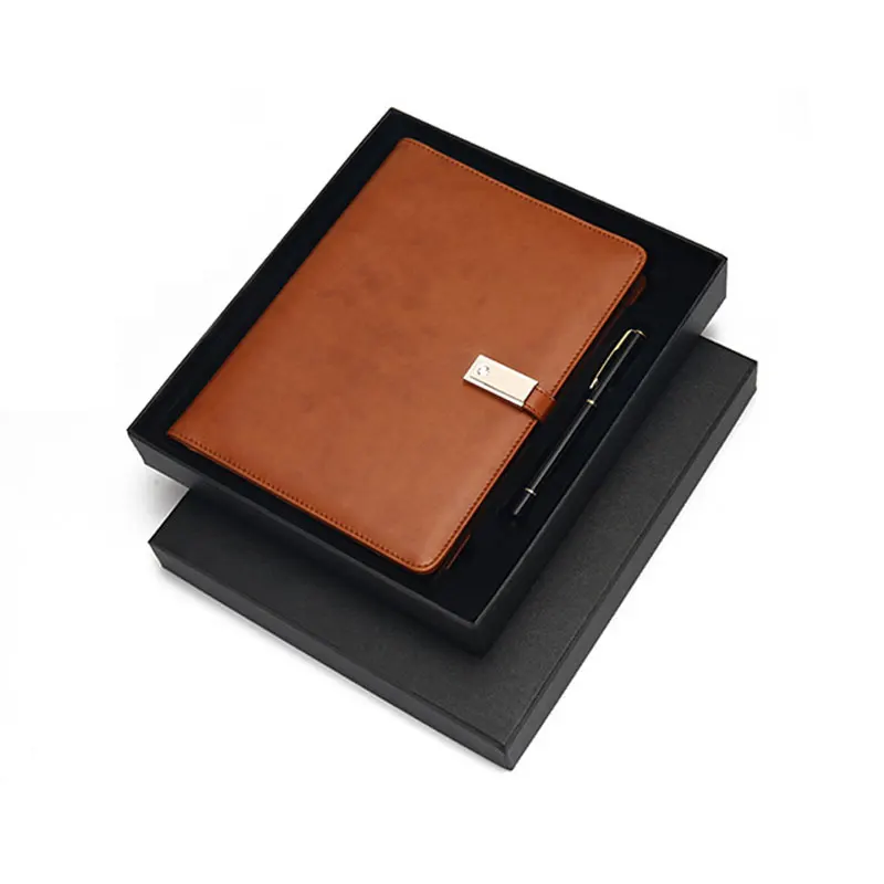 Custom Pu Leather Loose Leaf Binder Notebook Gift Set with Pocket