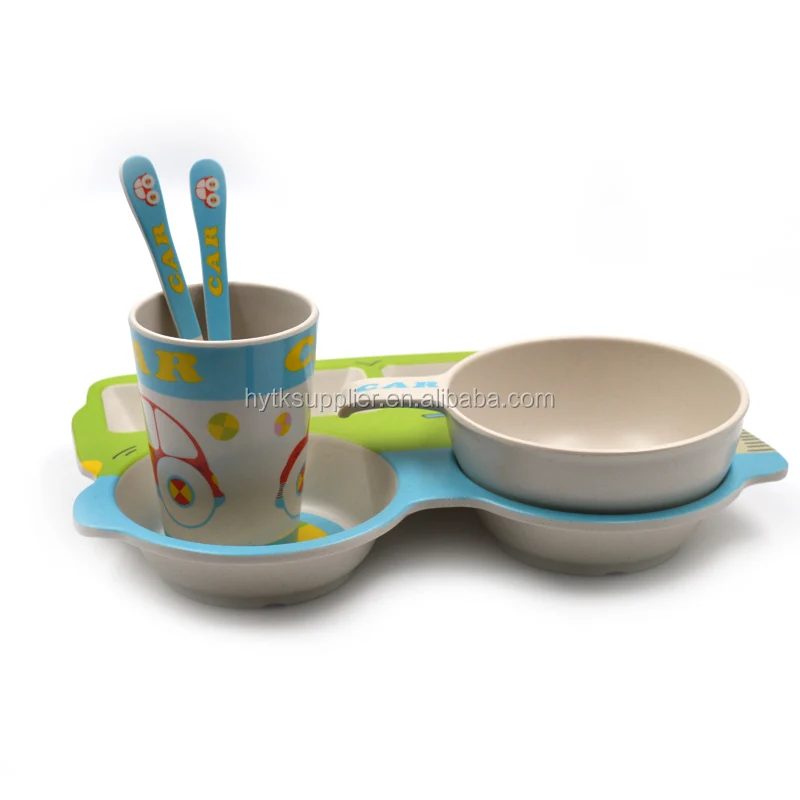 Car shaped bamboo fiber divided food tray for kids